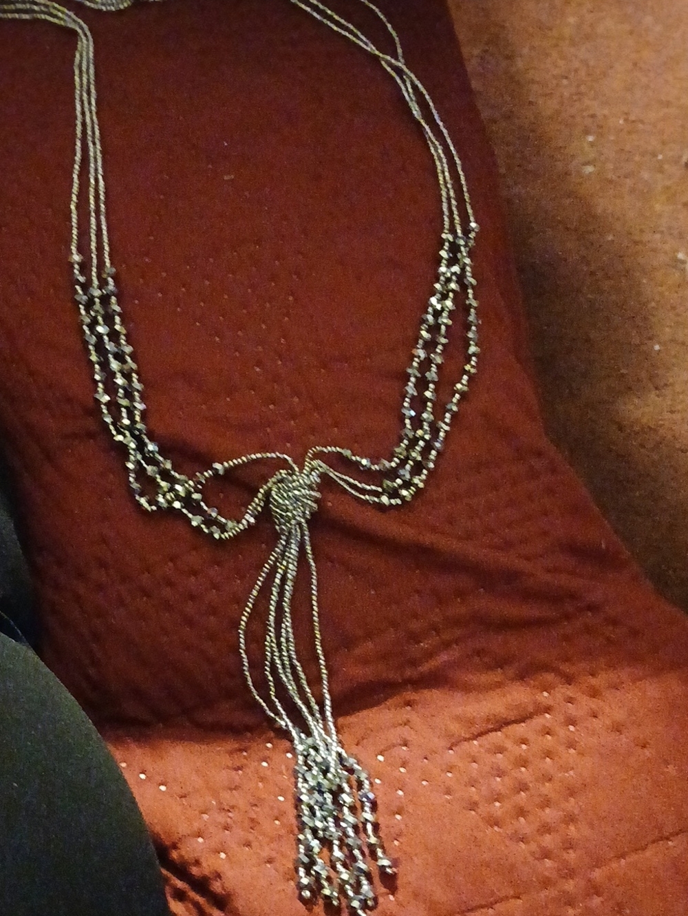 Elegant Multi-Strand Beaded Tassel Necklace - Black and Silver